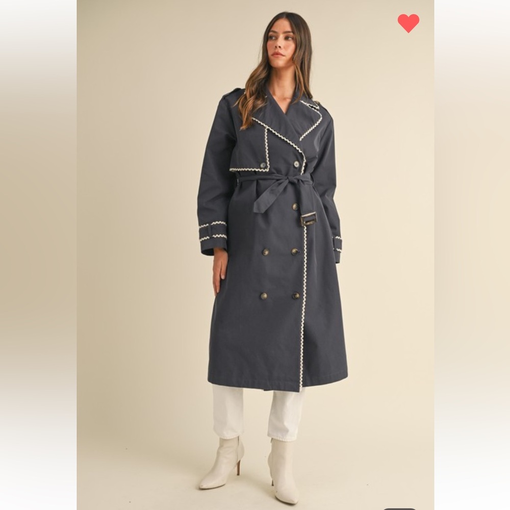 Womens Navy Trench Coat with Contrast Trim